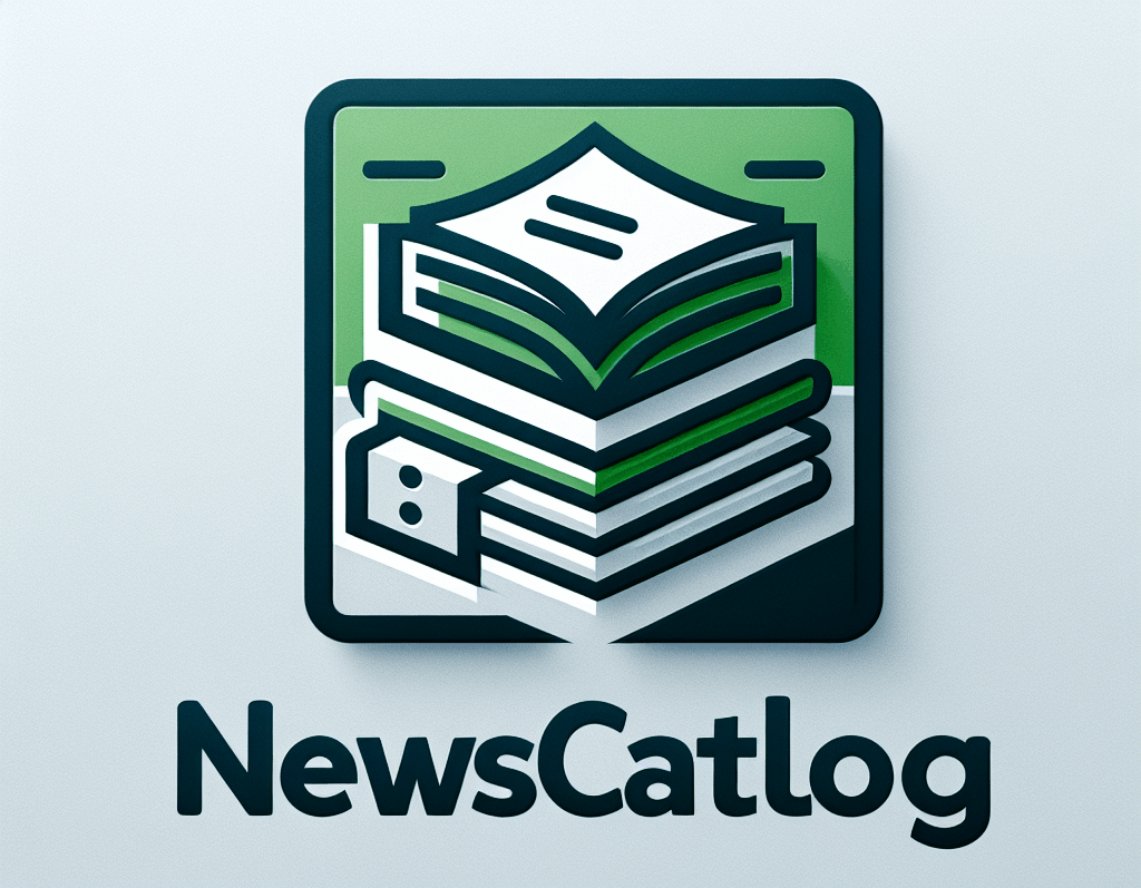 Create a clean and modern logo for a Czech news website called \'NewsCatalogCZ\'. Use a green color palette (various shades of green with white or dark gray accents) to convey freshness and reliability. Include a simple and recognizable icon, such as a catalog/book symbol, news feed icon, or stacked paper/news article motif. The typography should be bold, clean, and easy to read. The overall style should be minimalistic, trustworthy, and suitable for digital media. The logo must work well in both light and dark mode.
